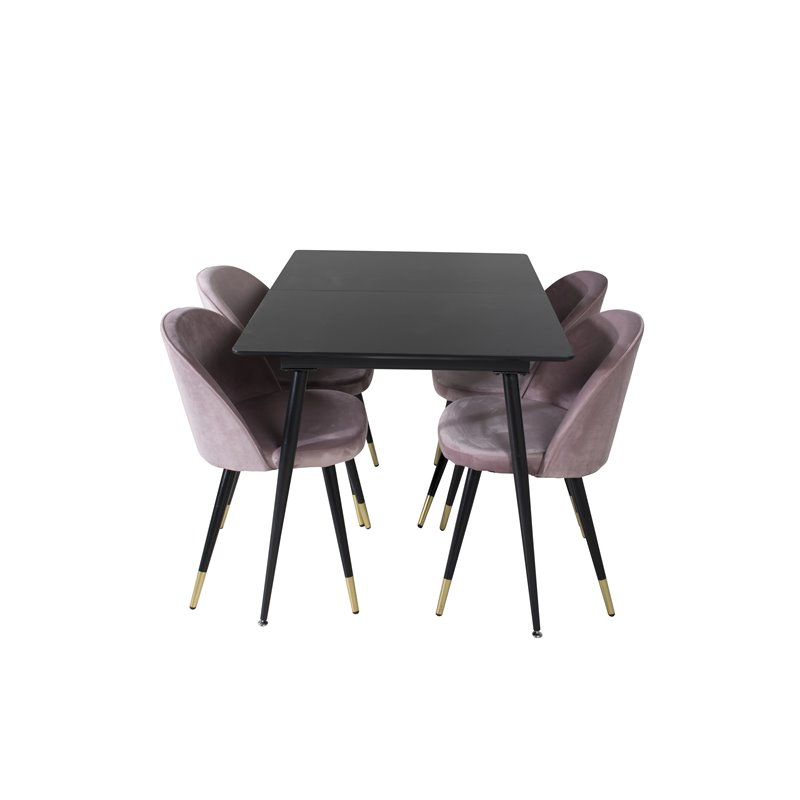 Silar Extention Table  - Black Melamine / Black Legs, Velvet Dining Chair Brass - Pink / Black_4