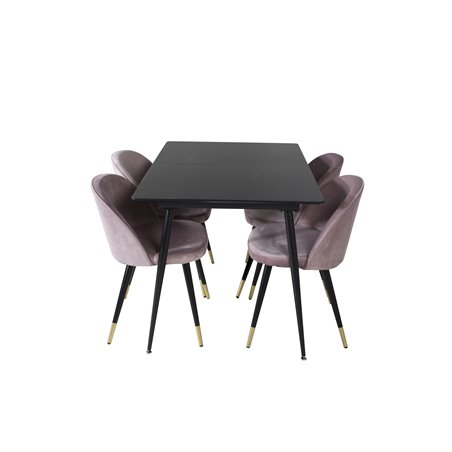 Silar Extention Table  - Black Melamine / Black Legs, Velvet Dining Chair Brass - Pink / Black_4