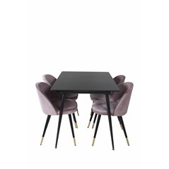 Silar Extention Table  - Black Melamine / Black Legs, Velvet Dining Chair Brass - Pink / Black_4