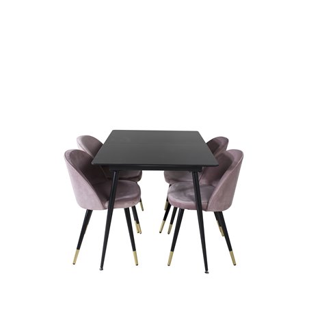 Silar Extention Table  - Black Melamine / Black Legs, Velvet Dining Chair Brass - Pink / Black_4