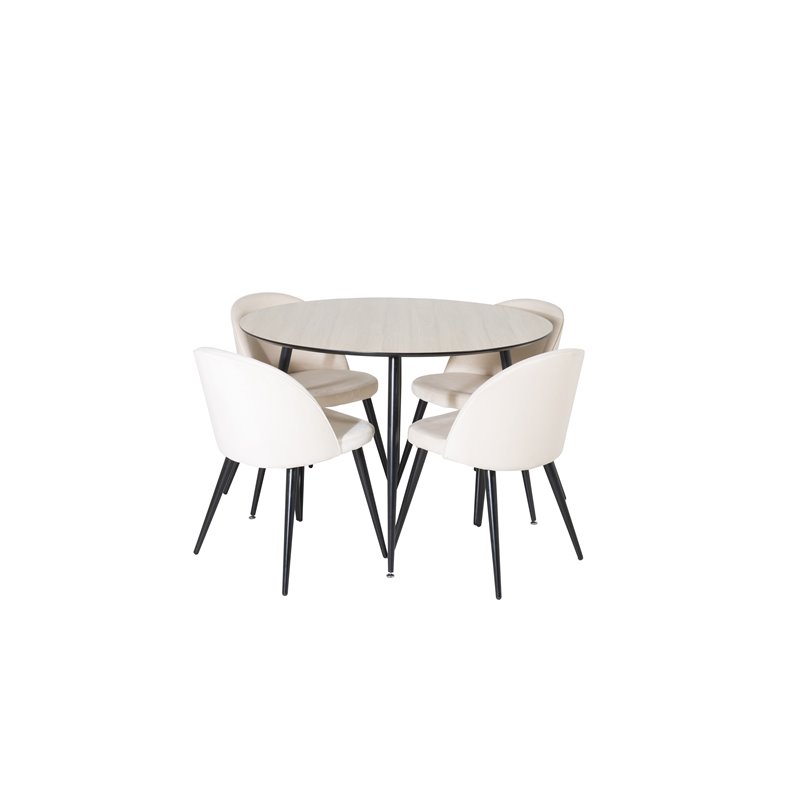 Silar Dining Table - Round 100 cm - "Wood Look"  Melamine / Black Legs, Velvet Dining Chair - Beige / Black_4