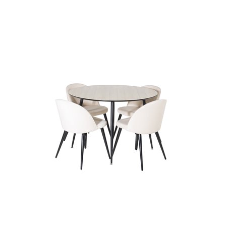 Silar Dining Table - Round 100 cm - "Wood Look"  Melamine / Black Legs, Velvet Dining Chair - Beige / Black_4