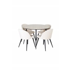 Silar Dining Table - Round 100 cm - "Wood Look"  Melamine / Black Legs, Velvet Dining Chair - Beige / Black_4