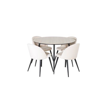 Silar Dining Table - Round 100 cm - "Wood Look"  Melamine / Black Legs, Velvet Dining Chair - Beige / Black_4