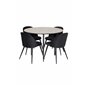 Silar Dining Table - Round 100 cm - "Wood Look"  Melamine / Black Legs, Velvet Dining Chair - Black / Black_4