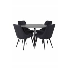 Silar Dining Table - Round 100  cm - Black Melamine / Black Legs, Velvet Deluxe Dining Chair - Black Legs - Black Fabric_4