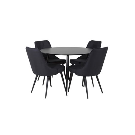 Silar Dining Table - Round 100  cm - Black Melamine / Black Legs, Velvet Deluxe Dining Chair - Black Legs - Black Fabric_4