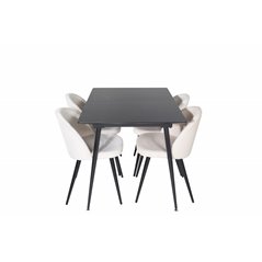 Silar Extention Table  - Black Melamine / Black Legs, Velvet Dining Chair - Beige / Black_4