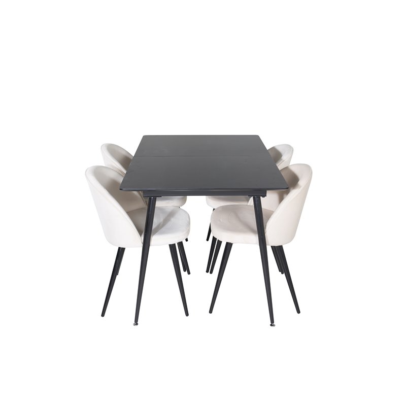 Silar Extention Table  - Black Melamine / Black Legs, Velvet Dining Chair - Beige / Black_4