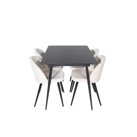 Silar Extention Table  - Black Melamine / Black Legs, Velvet Dining Chair - Beige / Black_4