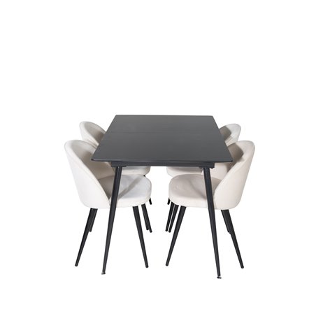 Silar Extention Table  - Black Melamine / Black Legs, Velvet Dining Chair - Beige / Black_4