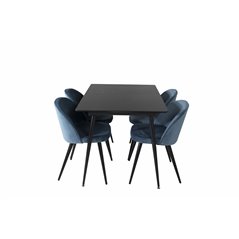 Silar Extention Table  - Black Melamine / Black Legs, Velvet Dining Chair - Blue / Black_4