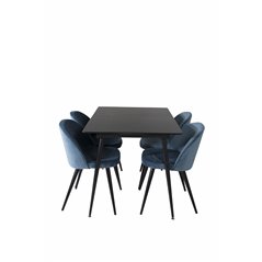 Silar Extention Table  - Black Melamine / Black Legs, Velvet Dining Chair - Blue / Black_4