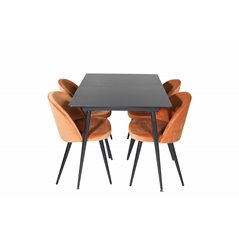 Silar Extention Table  - Black Melamine / Black Legs, Velvet Dining Chair - Orange / Black_4