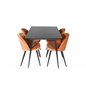 Silar Extention Table  - Black Melamine / Black Legs, Velvet Dining Chair - Orange / Black_4