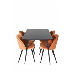 Silar Extention Table  - Black Melamine / Black Legs, Velvet Dining Chair - Orange / Black_4