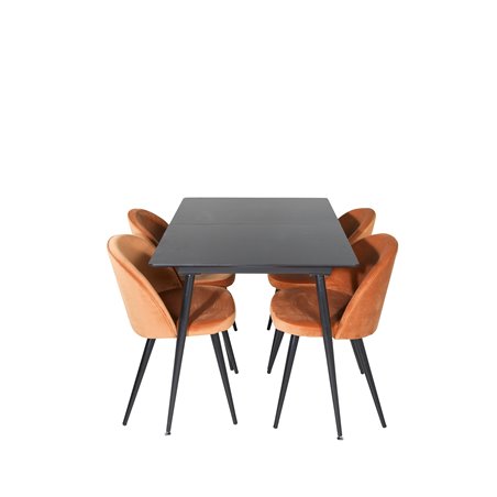 Silar Extention Table  - Black Melamine / Black Legs, Velvet Dining Chair - Orange / Black_4