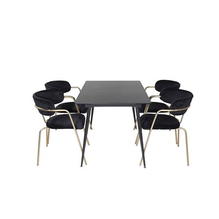 Silar Extention Table  - Black Melamine / Black Legs, Arrow armchair - Brass Legs - Black Velvet_4