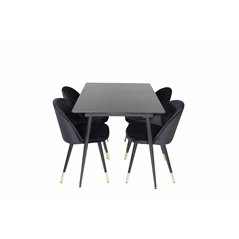 Silar Extention Table  - Black Melamine / Black Legs, Velvet Dining Chair Brass - Black / Black_4