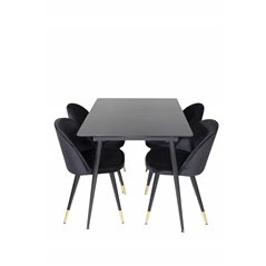 Silar Extention Table  - Black Melamine / Black Legs, Velvet Dining Chair Brass - Black / Black_4