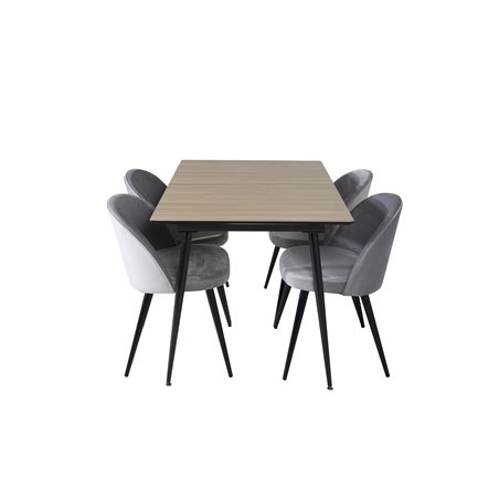 Silar Extention Table  - "Wood Look"  Melamine / Black Legs, Velvet Dining Chair - Light Grey / Black_4