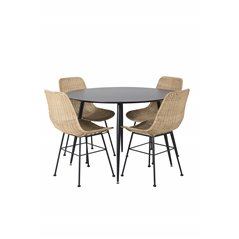 Silar Dining Table - Round 100  cm - Black Melamine / Black Legs, Bali dining chair - Nature / Black_4