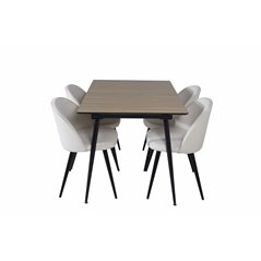 Silar Extention Table  - "Wood Look"  Melamine / Black Legs, Velvet Dining Chair Corduroy - Beige / Black_4