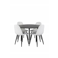 Silar Dining Table - Round 100  cm - Black Melamine / Black Legs, Polar Fluff Dining Chair - Black Legs  - White Teddy _4