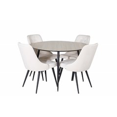 Silar Dining Table - Round 100 cm - "Wood Look"  Melamine / Black Legs, Velvet Deluxe Dining Chair - Beige / Black_4