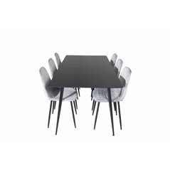 Silar Dining Table - 180 cm - Black Melamine / Black Legs, Polar Diamond Dining Chair - Black Legs - Grey Velvet_6