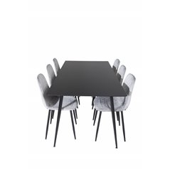 Silar Dining Table - 180 cm - Black Melamine / Black Legs, Polar Diamond Dining Chair - Black Legs - Grey Velvet_6