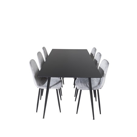 Silar Dining Table - 180 cm - Black Melamine / Black Legs, Polar Diamond Dining Chair - Black Legs - Grey Velvet_6