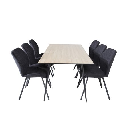 Silar Dining Table - 180 cm - "Wood Look"  Melamine / Black Legs, Gemma  Dining Chair - Black Legs - Black Fabric_6