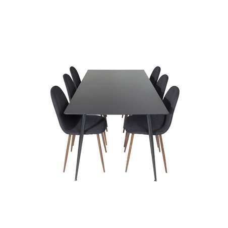 Silar Dining Table - 180 cm - Black Melamine / Black Legs, Polar Dining Chair - Walnut Legs - Black Fabric_6