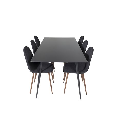 Silar Dining Table - 180 cm - Black Melamine / Black Legs, Polar Dining Chair - Walnut Legs - Black Fabric_6