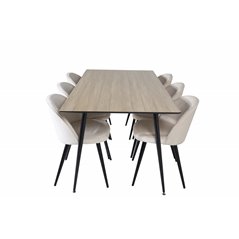 Silar Dining Table - 180 cm - "Wood Look"  Melamine / Black Legs, Velvet Dining Chair - Beige / Black_6