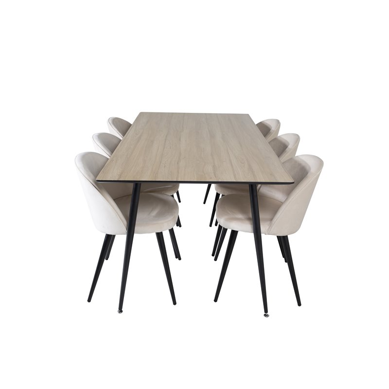 Silar Dining Table - 180 cm - "Wood Look"  Melamine / Black Legs, Velvet Dining Chair - Beige / Black_6