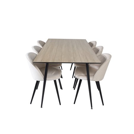 Silar Dining Table - 180 cm - "Wood Look"  Melamine / Black Legs, Velvet Dining Chair - Beige / Black_6