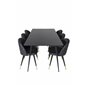 Silar Dining Table - 180 cm - Black Melamine / Black Legs, Velvet Dining Chair w, Stiches - PU - Black / Black_6