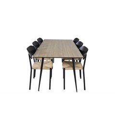 Silar Dining Table - 180 cm - "Wood Look"  Melamine / Black Legs, Polly Dining Chair - Nature / Black_6