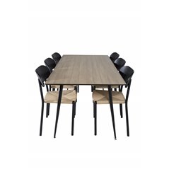 Silar Dining Table - 180 cm - "Wood Look"  Melamine / Black Legs, Polly Dining Chair - Nature / Black_6