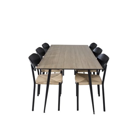 Silar Dining Table - 180 cm - "Wood Look"  Melamine / Black Legs, Polly Dining Chair - Nature / Black_6