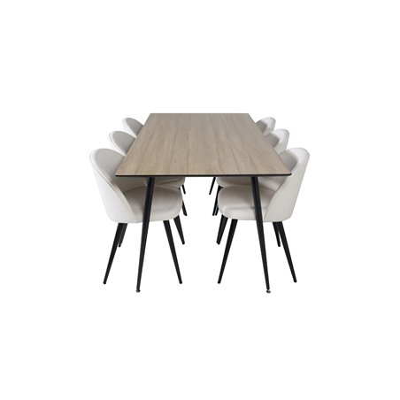 Silar Dining Table - 180 cm - "Wood Look"  Melamine / Black Legs, Velvet Dining Chair Corduroy - Beige / Black_6