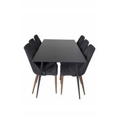 Silar Dining Table - 180 cm - Black Melamine / Black Legs, Leone Dining Chair - Walnut legs - Black Fabric_6