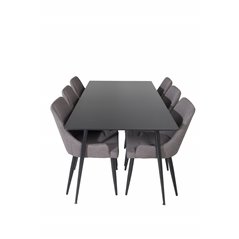 Silar Dining Table - 180 cm - Black Melamine / Black Legs, Plaza Dining Chair - Dark Grey / Black_6