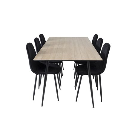 Silar Dining Table - 180 cm - "Wood Look"  Melamine / Black Legs, Polar Diamond Dining Chair - Black Legs - Black Velvet_6