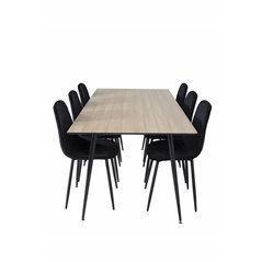 Silar Dining Table - 180 cm - "Wood Look"  Melamine / Black Legs, Polar Diamond Dining Chair - Black Legs - Black Velvet_6