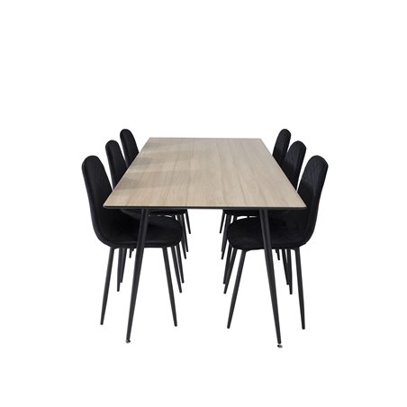 Silar Dining Table - 180 cm - "Wood Look"  Melamine / Black Legs, Polar Diamond Dining Chair - Black Legs - Black Velvet_6