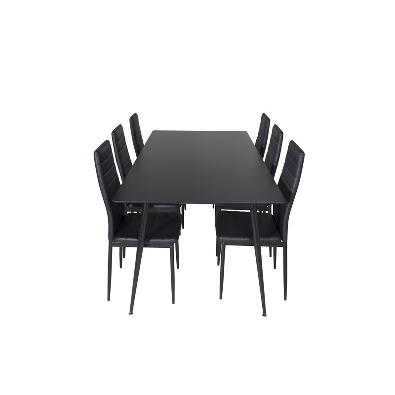 Silar Dining Table - 180 cm - Black Melamine / Black Legs, Slim High Back Dining Chair - Black Legs - Black PU_6