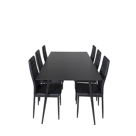 Silar Dining Table - 180 cm - Black Melamine / Black Legs, Slim High Back Dining Chair - Black Legs - Black PU_6